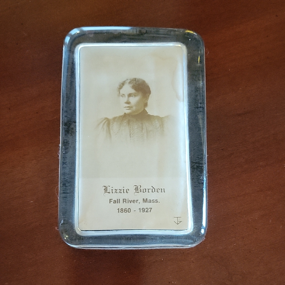 Lizzie Borden Glass Paperweight with Historical Portrait